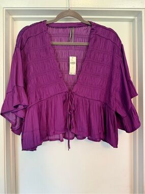 Anthropologie Purple Ruffled Tie-Front Blouse